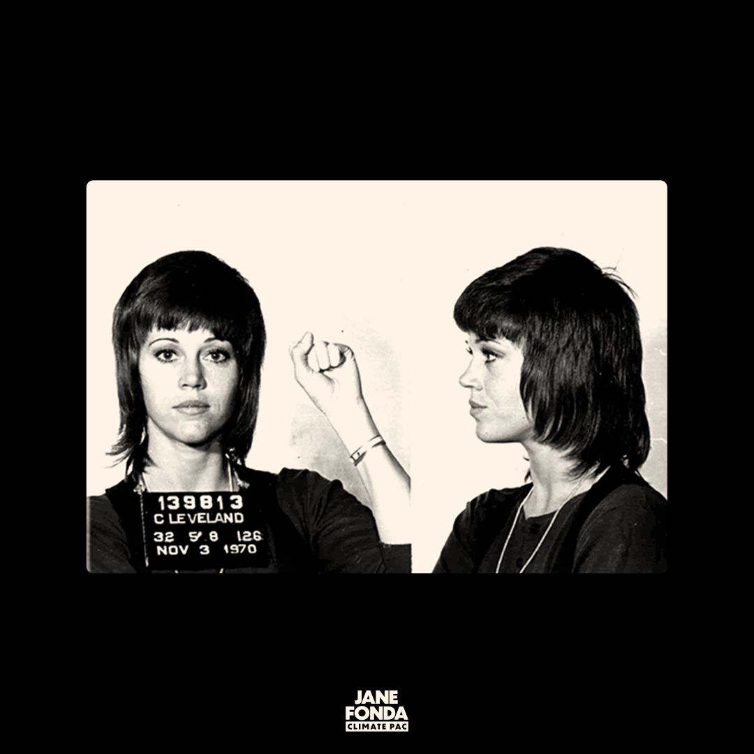 Jane Fonda’s 1970 mugshot after her arrest in Cleveland